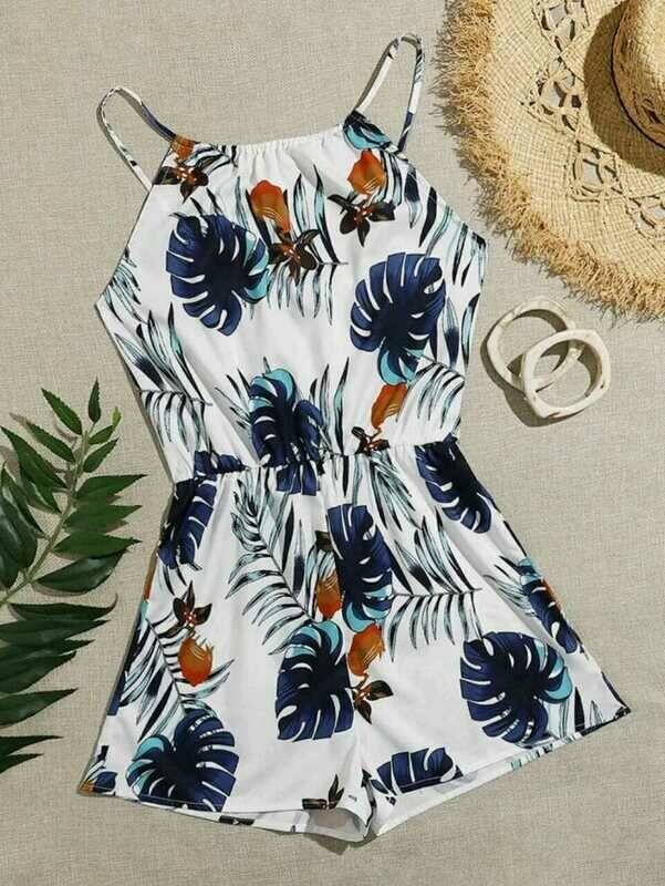 Tropical Print Slip Romper