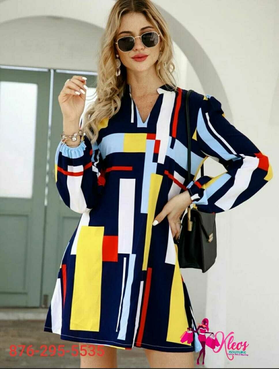 Geo Print Notch Neck Shirt Dress