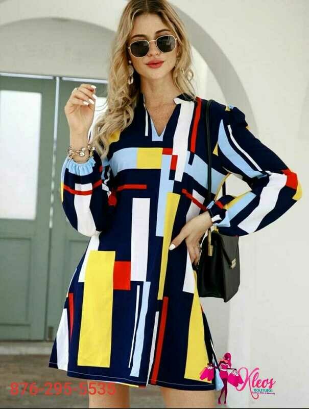 Geo Print Notch Neck Shirt Dress