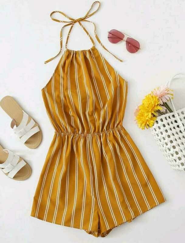 Tie Back Striped Romper