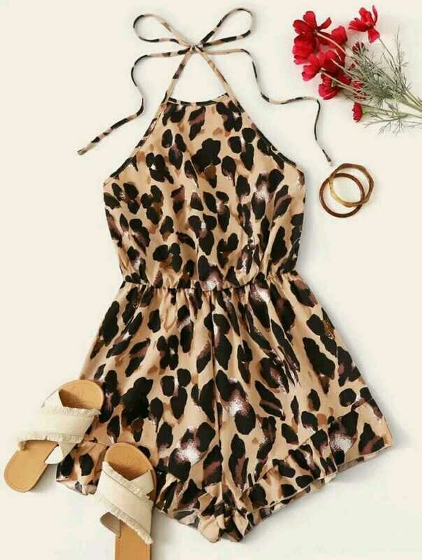 Leopard Print Tie Back Halter Romper