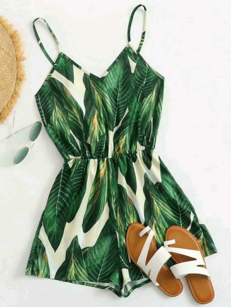Tropical Print Slip Romper