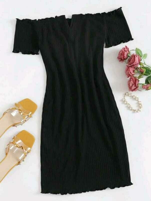 V-Bar Off Shoulder Lettuce Edge Dress