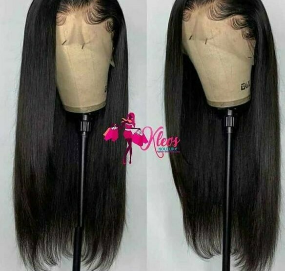 Natural color straight frontal wig