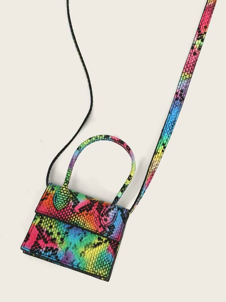 Mini Snakeskin Print Top Handle Satchel Bag