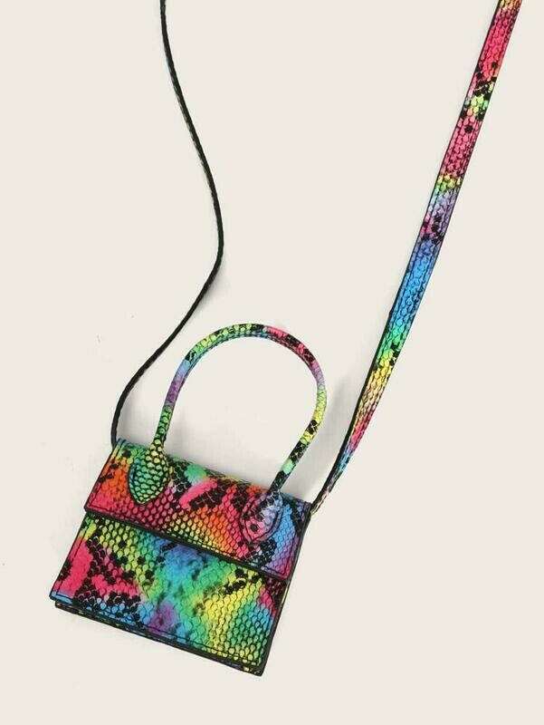 Mini Snakeskin Print Top Handle Satchel Bag
