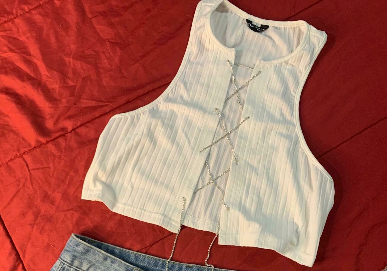 White Rhinestone Chain Top