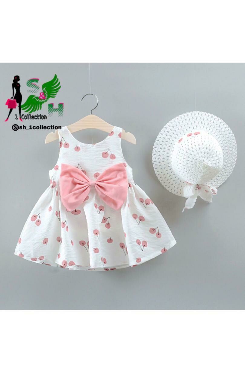 Pink bow dress with white hat