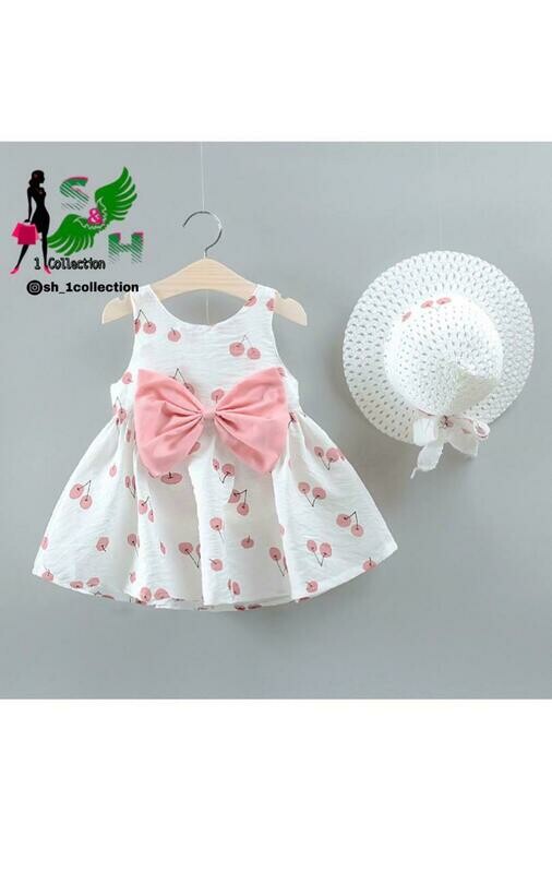Pink bow dress with white hat