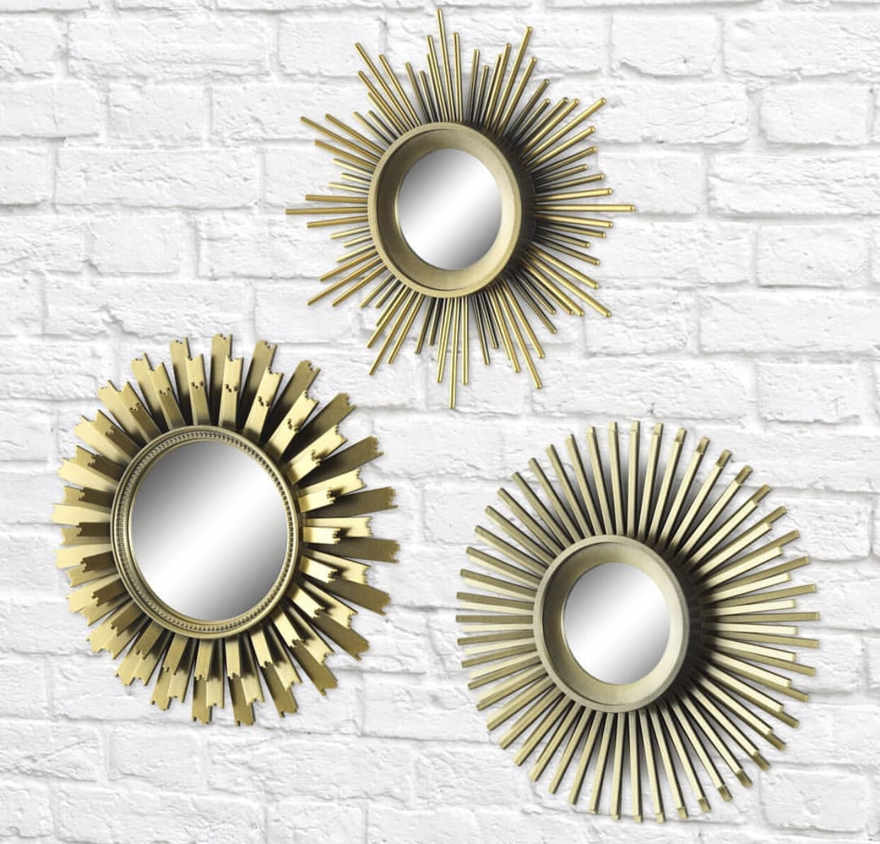 Set of 3 gold sunburst mirror decor