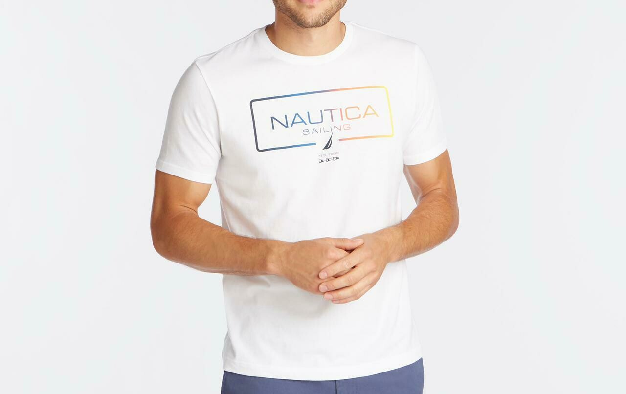 NAUTICA White Crew Neck Logo Shirt