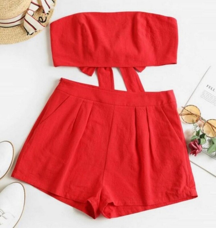 Bowknot Crop Top Tube Top Shorts Set