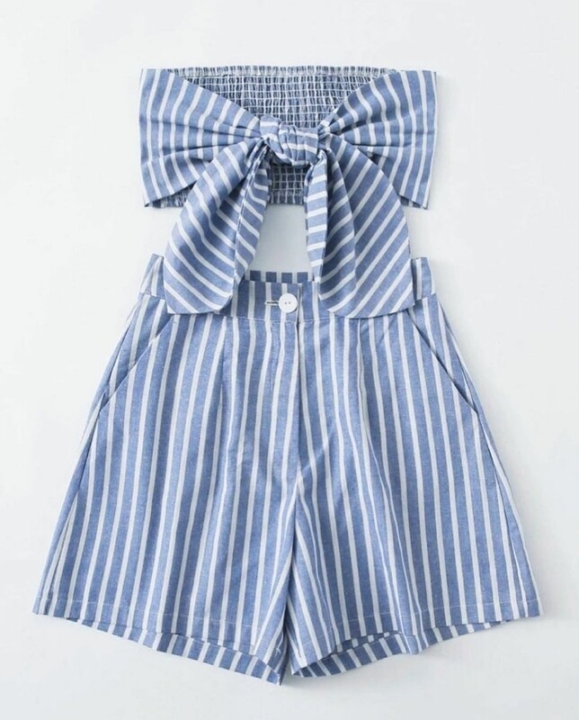 Tie Front Tube Top Shorts Set