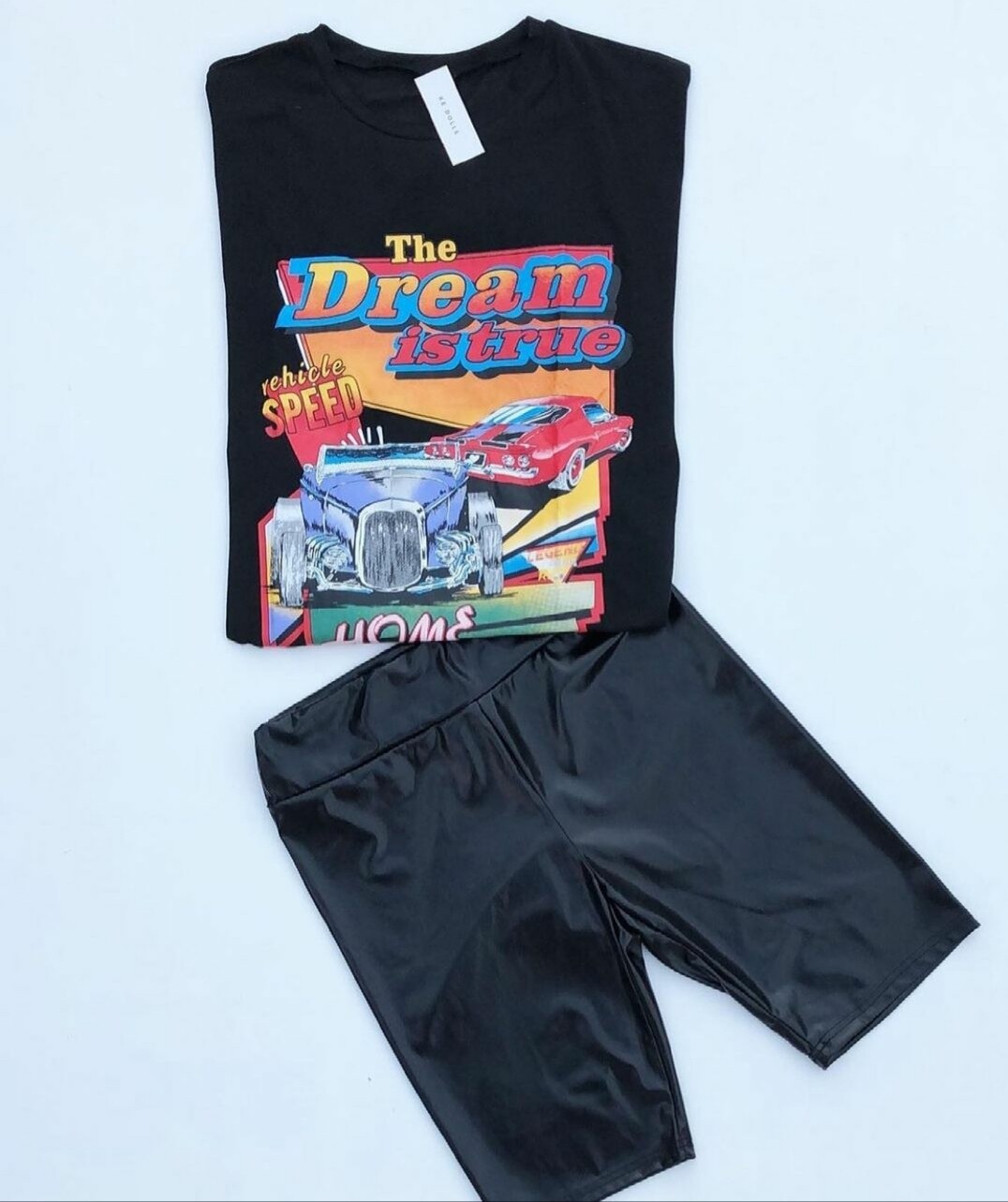 The Dream is True Oversized T-Shirt &amp; Leather Biker Tights Set