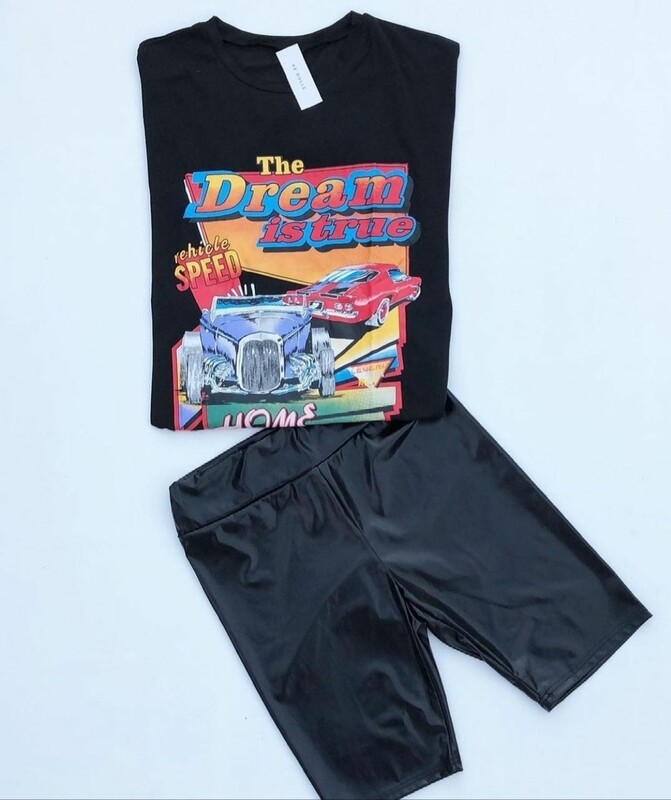 The Dream is True Oversized T-Shirt &amp; Leather Biker Tights Set