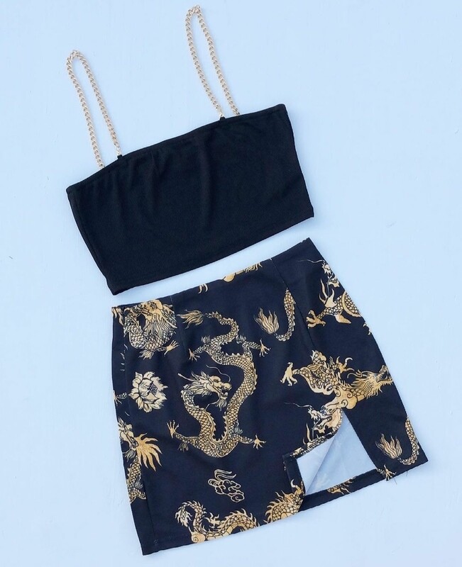 Golden Dragon Crop Top and Skirt Set