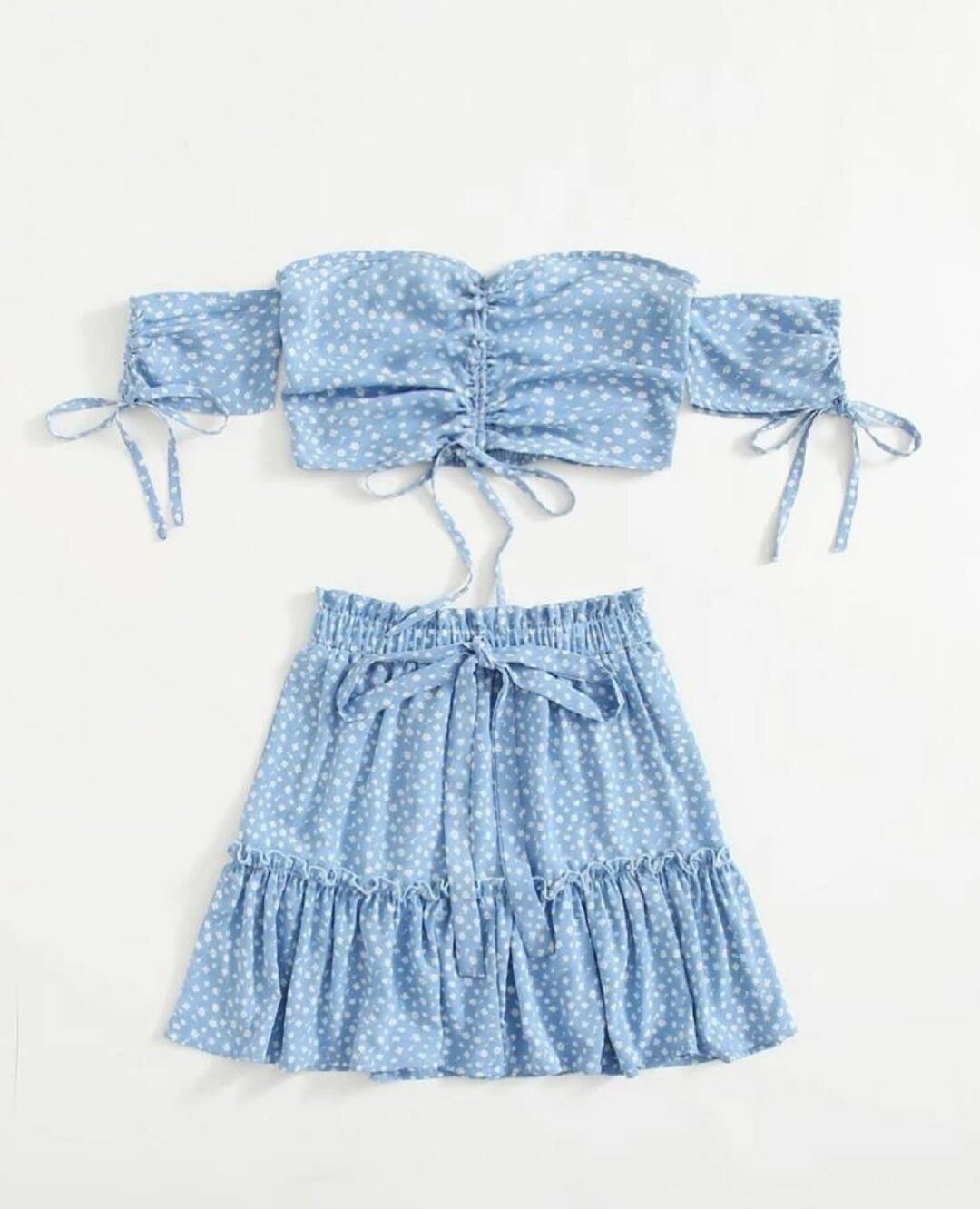 Polka Dot Off The Shoulder Skirt Set