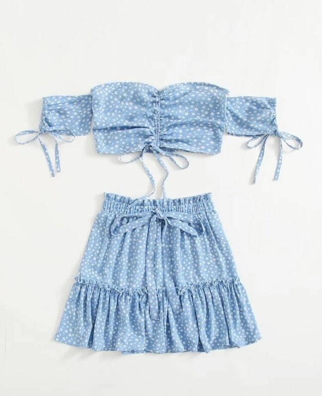 Polka Dot Off The Shoulder Skirt Set