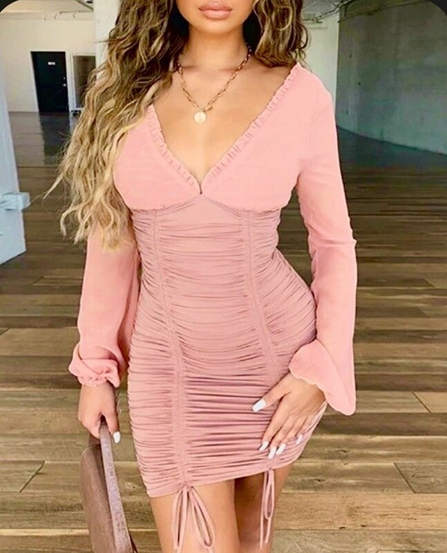 Long Sleeve Drawstring Bandage Dress