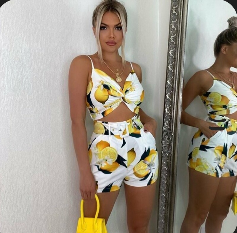 Lemon Print 2Crop Top and Shorts Set