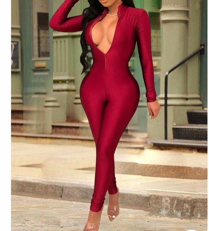 Long Sleeve V-neck Jumpsuit