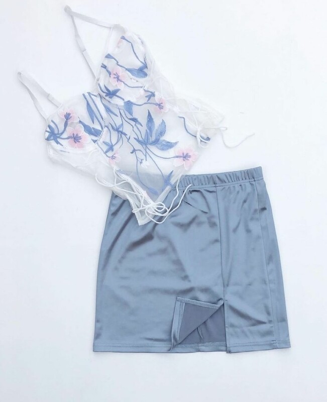 See Through Corset Top And Skirt Set