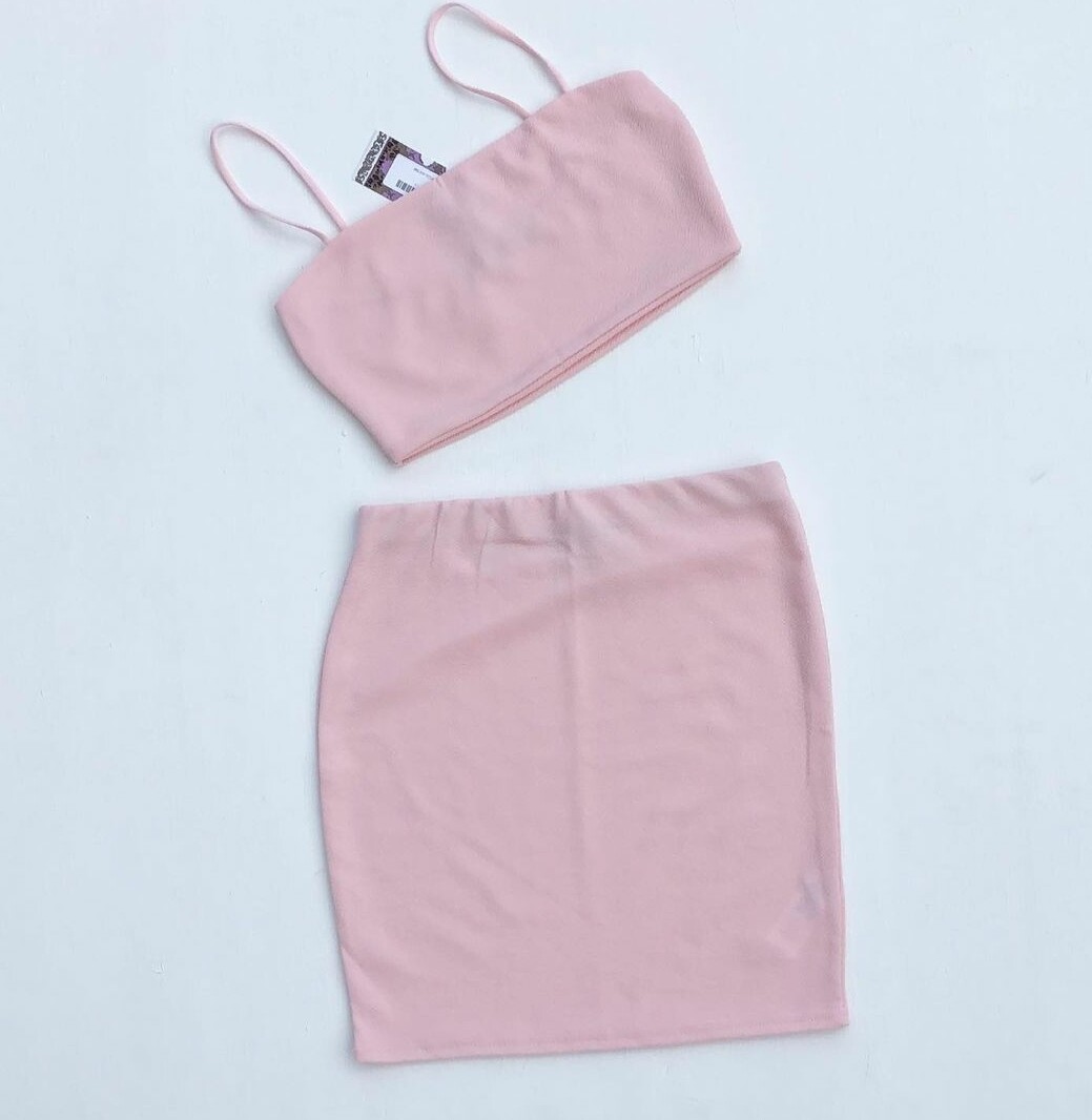 Spaghetti Strap Crop Top With Highwaist Skirt