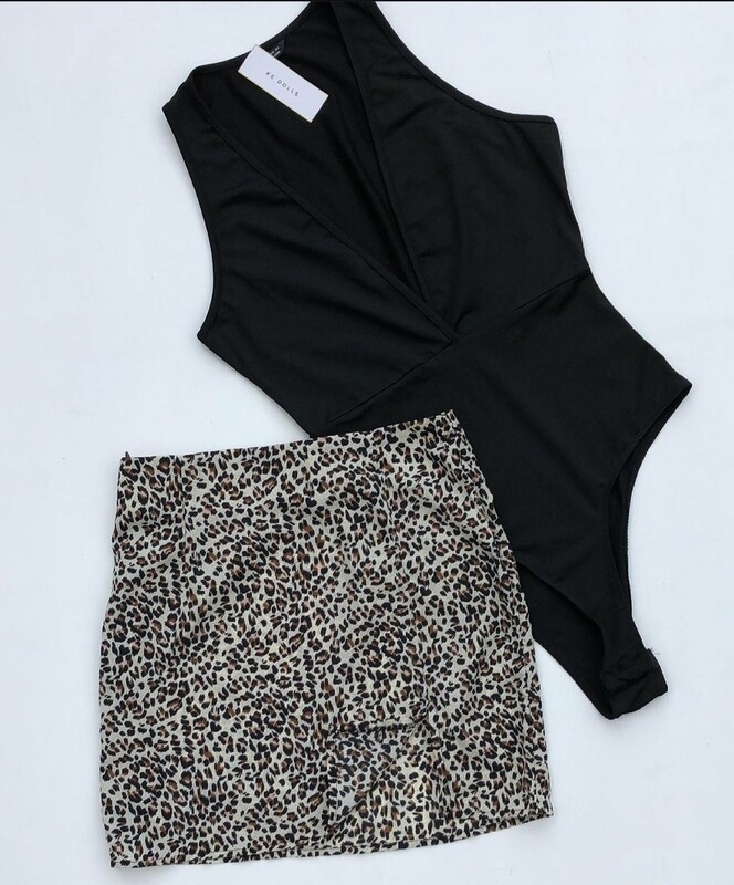 Bodysuit with Leopard Print Skirt Set