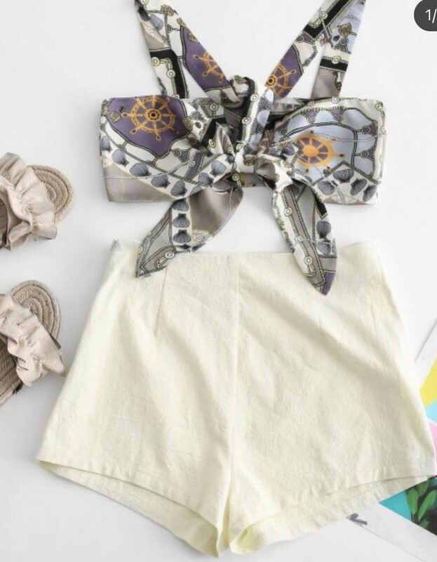 Tie Front Crop Top and Skirt Set
