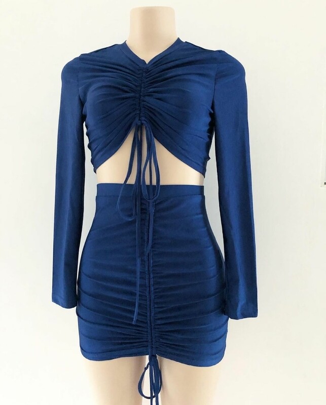 Long Sleeve Crop Top Skirt Set