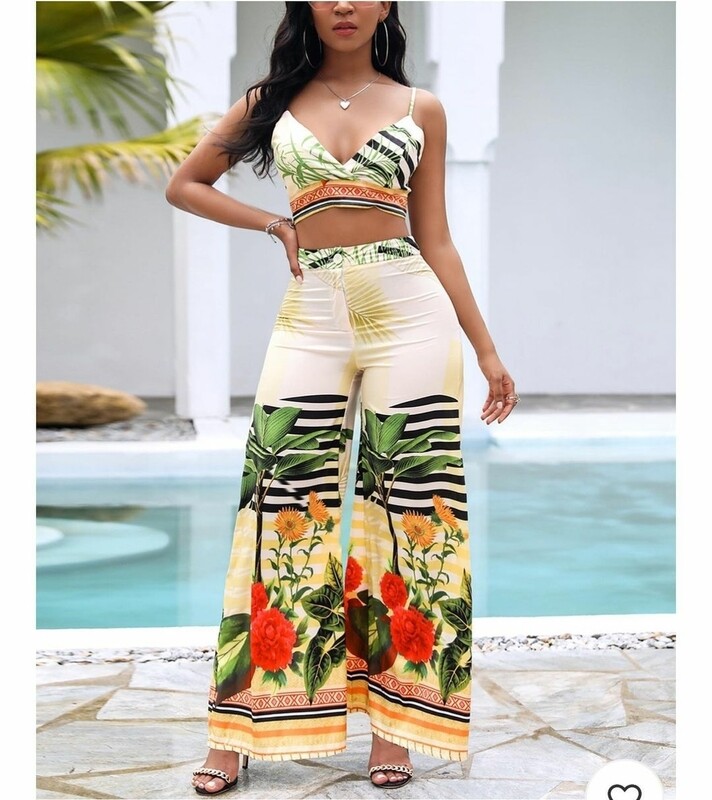 Bohemian Style Crop Top and Pants Set
