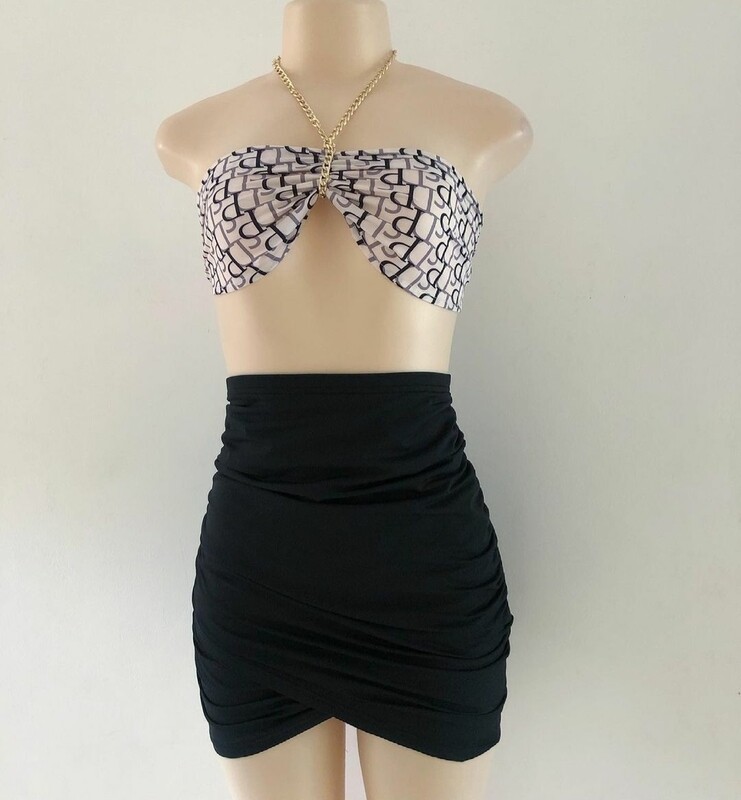 Halter Neck Crop Top With Highwaist Skirt