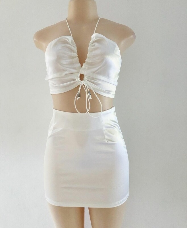 Satin Halter Neck Skirt Set