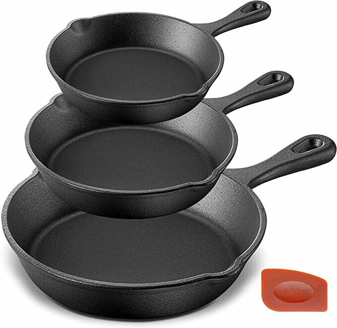 NUTICHEF 3 Pieces Pre-Seasoned Cast Iron Skillet