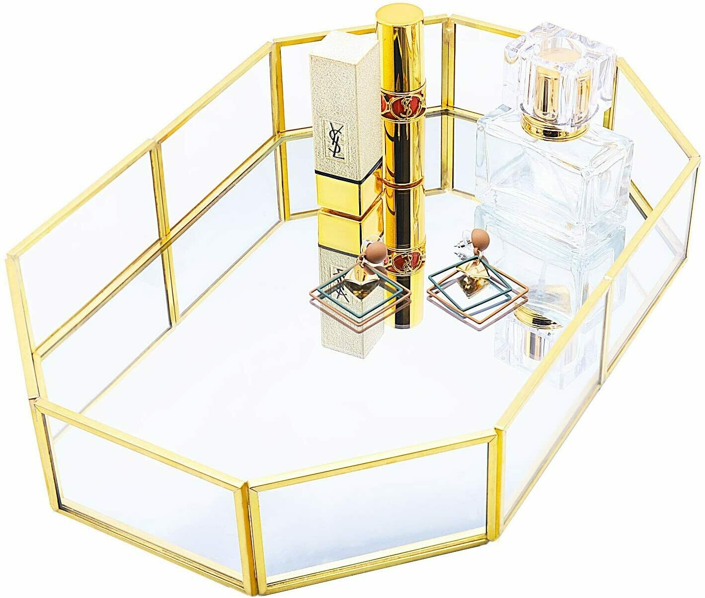 VoiceFly Gold Mirrored Glass Makeup Tray
