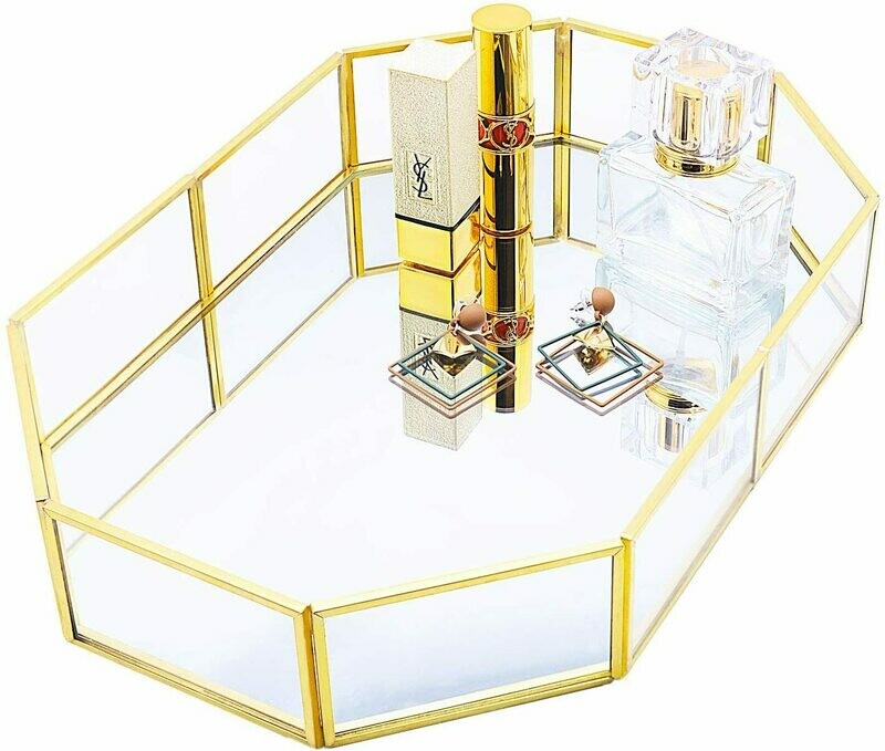 VoiceFly Gold Mirrored Glass Makeup Tray
