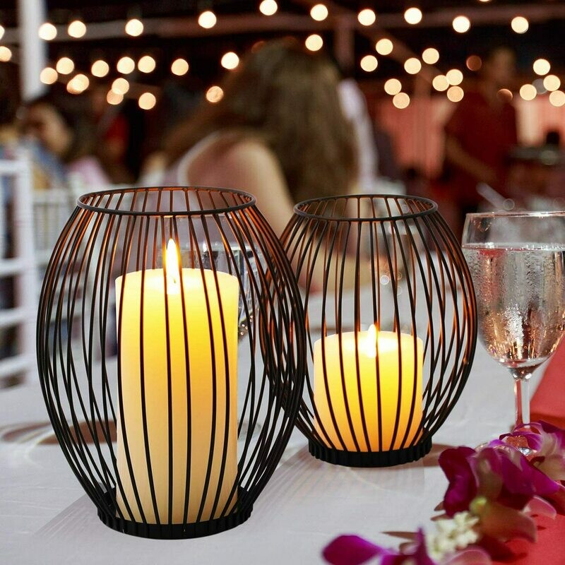 Oval Candle Holders Set of 2 - Birdcage Shape Lantern