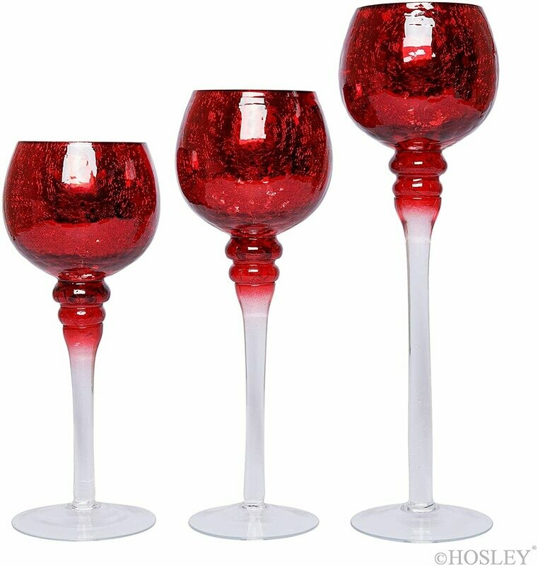 Hosley Set of 3 Crackle Glass Tealight Holders