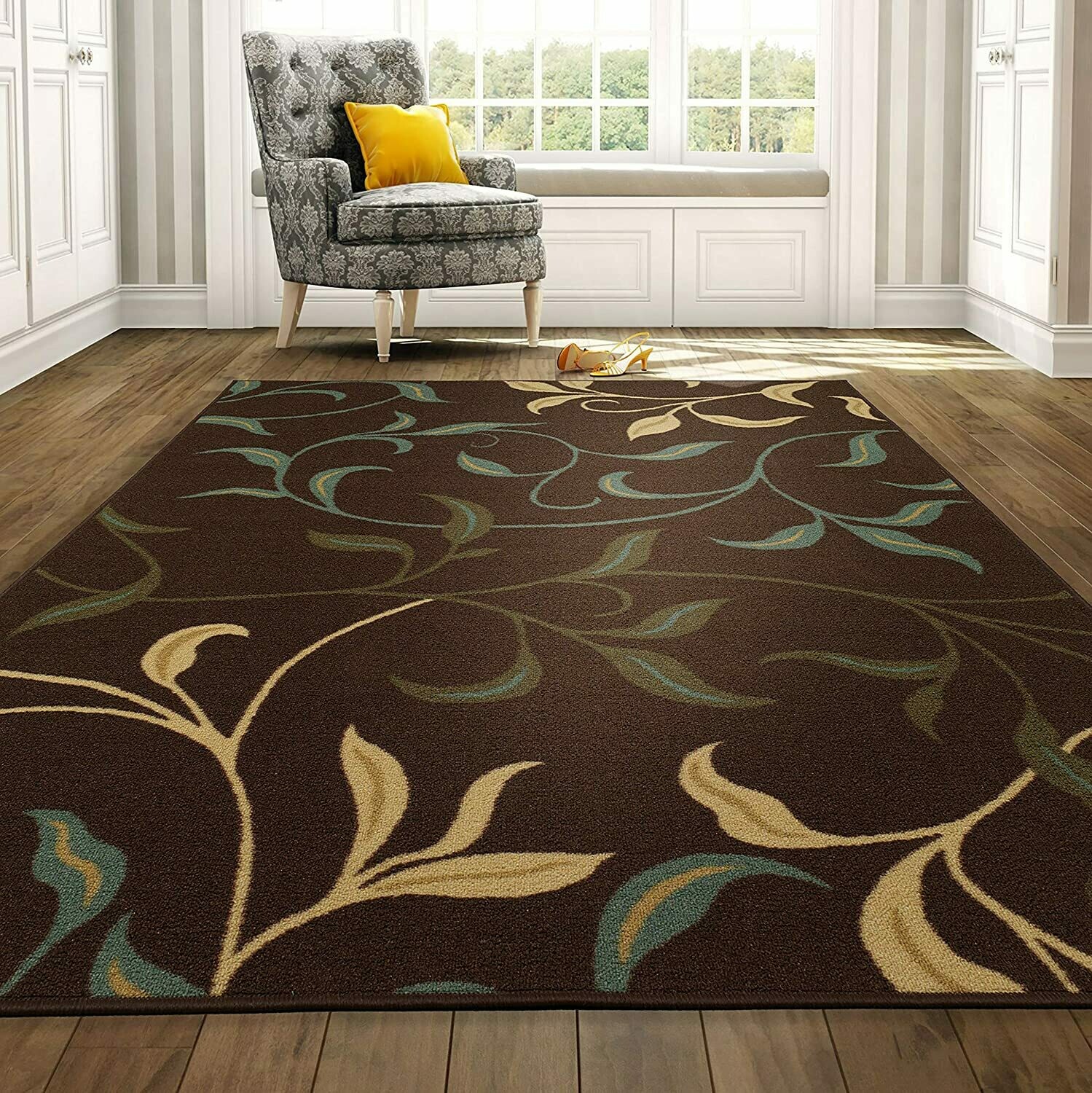 Ottomanson Rug, 5&#39;0&quot; X 6&#39;6&quot;, Chocolate Brown Leaves