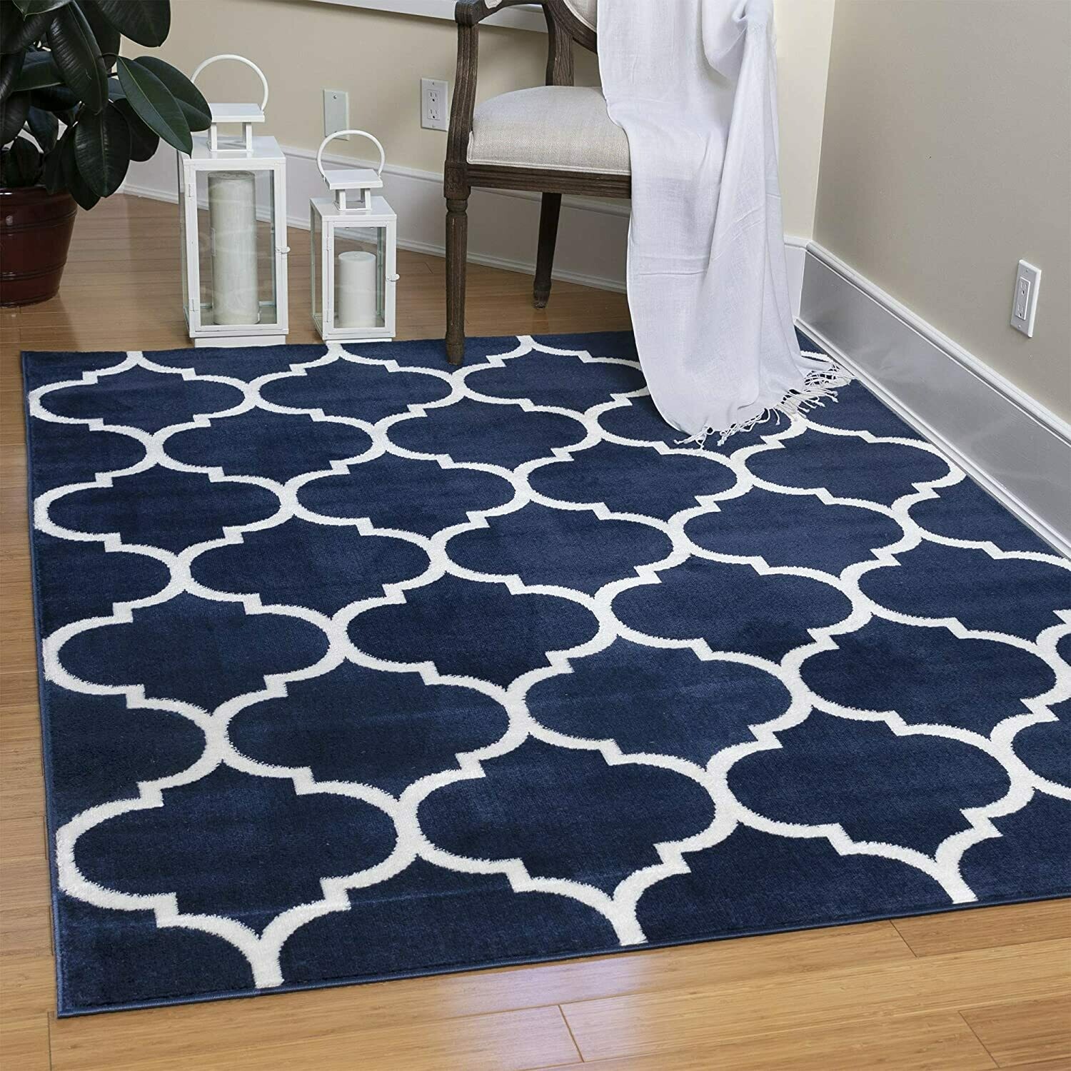 Ottomanson Royal Collection Design Trellis Area Rug, 5&#39;3&quot;X7&#39;, Navy