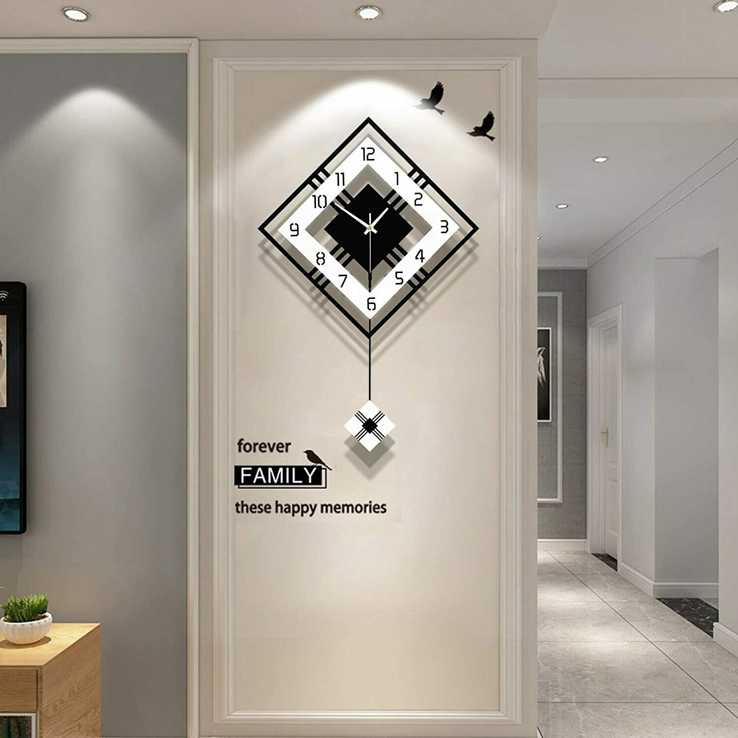 Battery Operated Silent Non Ticking Pendulum Hanging Clocks Square Digital Design