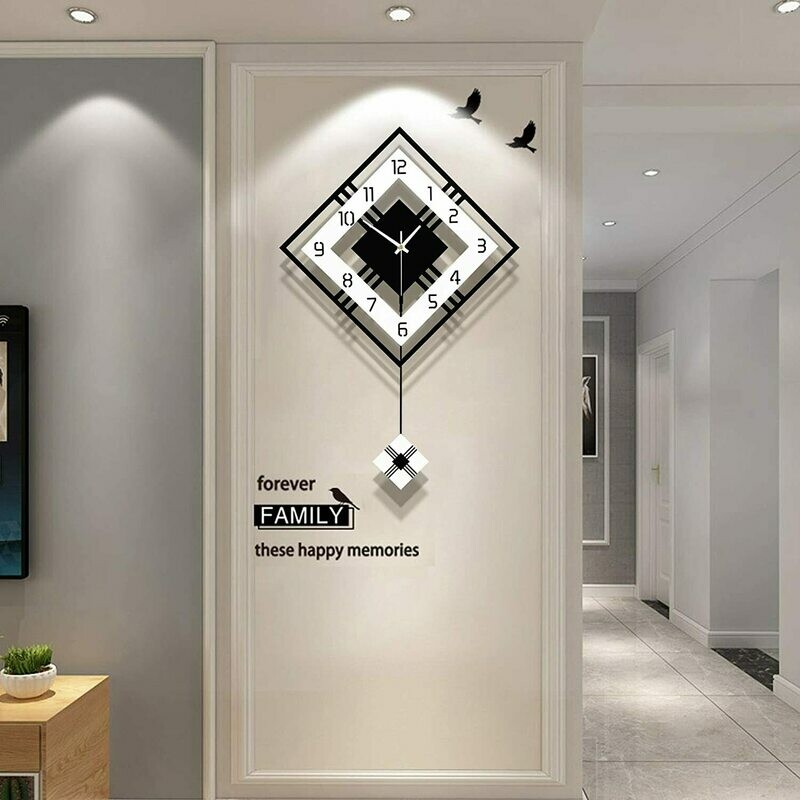 Battery Operated Silent Non Ticking Pendulum Hanging Clocks Square Digital Design