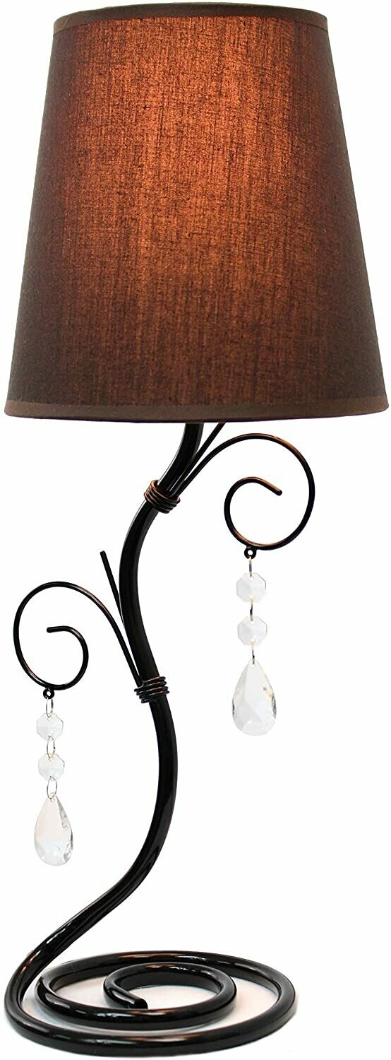 Simple Designs Home LT2010-BWN Twisted Vine Hanging Crystals Table Lamp, Brown