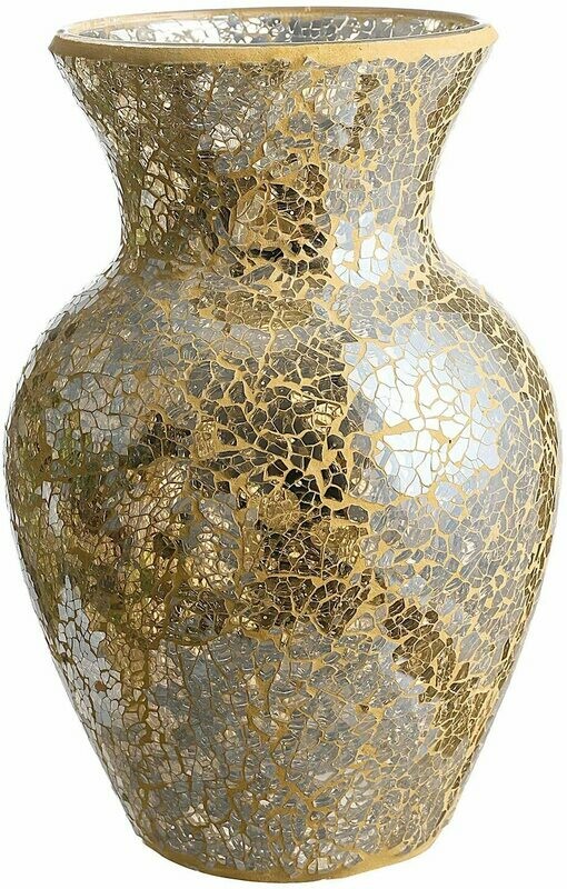 WHOLE HOUSEWARES 10.5&quot; Tall Mosaic Glass Vase (Gold)