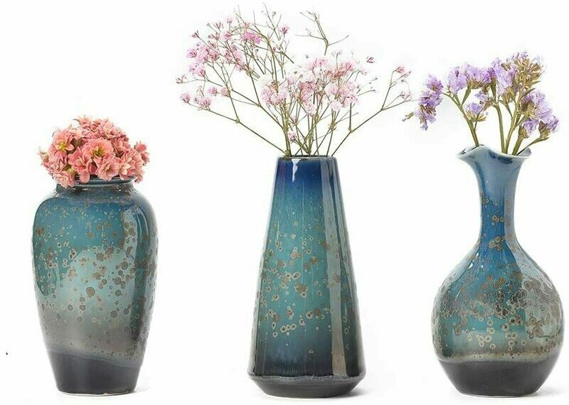 Ceramic Flower Vases Set of 3, Special Design Style of Flambed Glazed,Decorative Modern Floral Vase