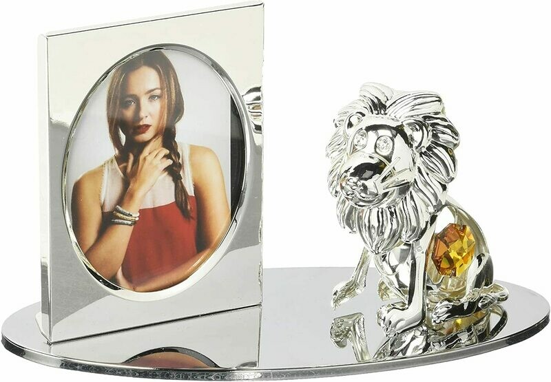 Matashi Silver Plated Tabletop Picture Frame with Crystals Studded Cartoon Lion Figurine