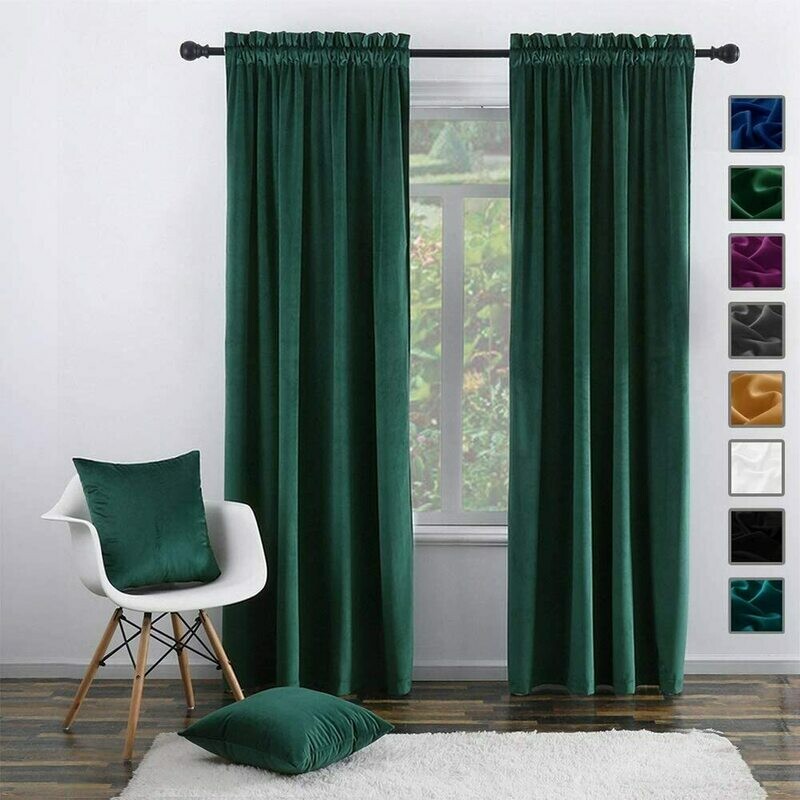 Twin Six Super Soft Blackout Velvet Curtains with 2 Pillow Case,Thermal Insulated Solid Heavy Rod Pocket Window Drapes for Living Room ( 52&quot;x96&quot;,2 Panels)