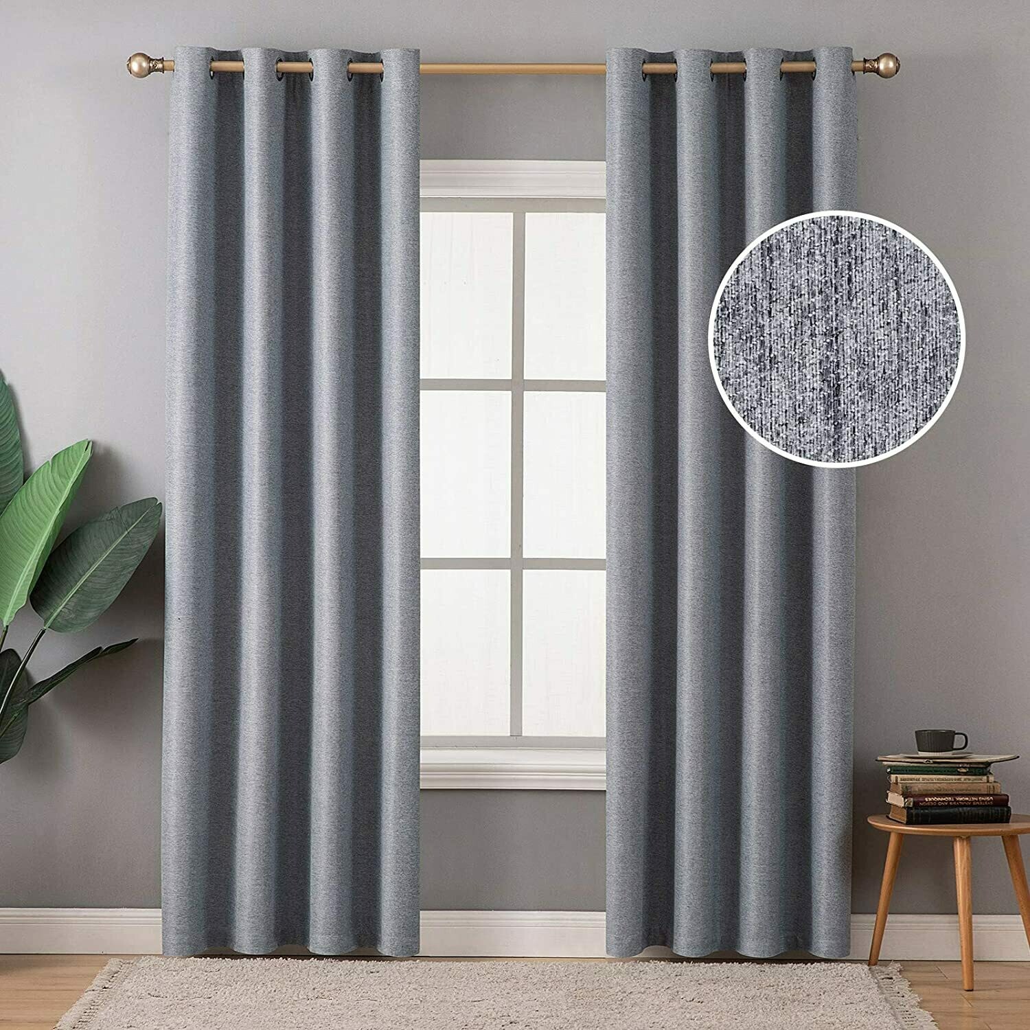 MIULEE Thermal Insulated Linen Curtain 2 Panels for Living Room Darkening Farmhouse Grommet Textured Window Blackout Drape Light Block Out for Bedroom W 52 x L 84 Inches