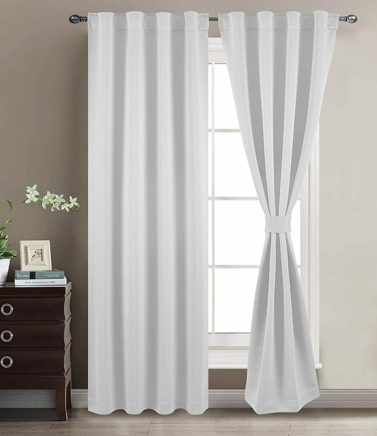 TEXPLUS Set of 2 Thermal Noise Insulated Rod Pocket and Back Tab Blackout Curtain Panels for Bedroom (2x52 Wx108 L)