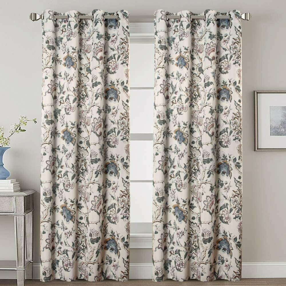 Blackout Curtains for Bedroom Thermal Insulated Room Darkening Grommet Curtains Panels Drapes for Living Room (Traditional Floral Pattern in Sage and Brown, 2 Panels, 52 by 84-Inch)